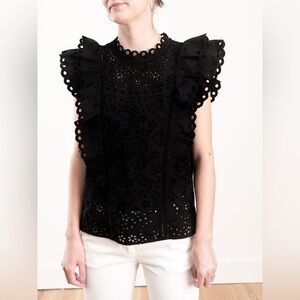 Veronica Beard Women’s Calisata Ruffle Eyelet Top Size 4 White BOHO Cottagecore